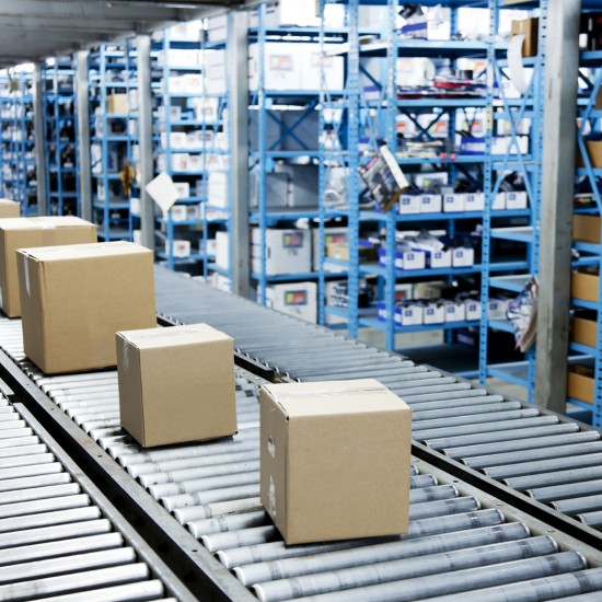 Boxes on a conveyor belt.